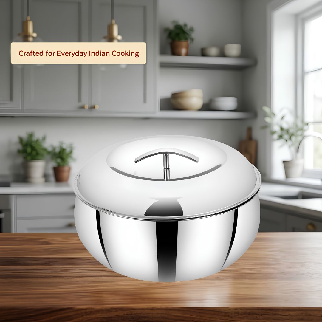 Mahaa Curve Plain Premium Double Wall Insulated SS Casserole with Lid 1200 ml_Featues 5