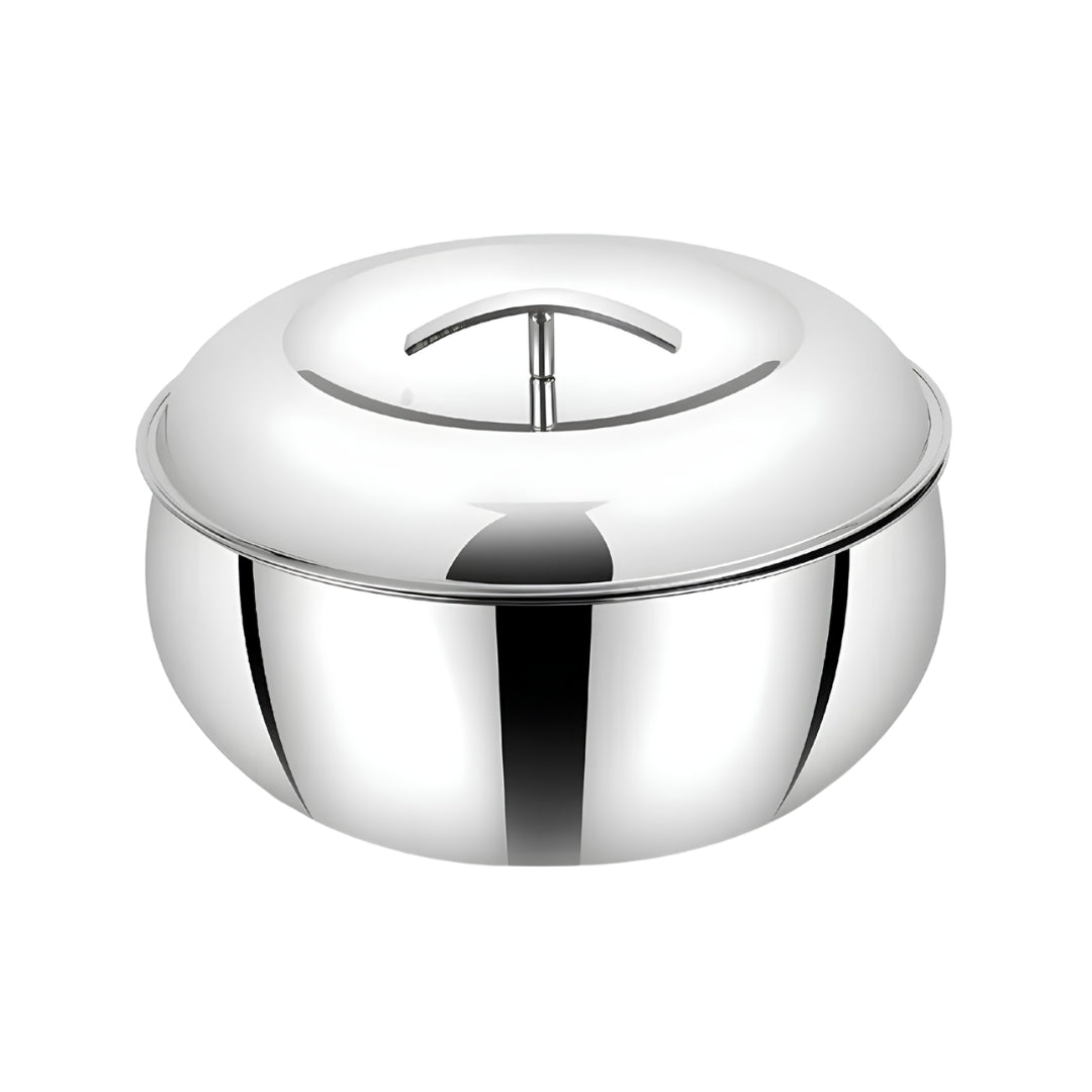 Mahaa Curve Plain Premium Double Wall Insulated SS Casserole with Lid 2000 ml_Front View