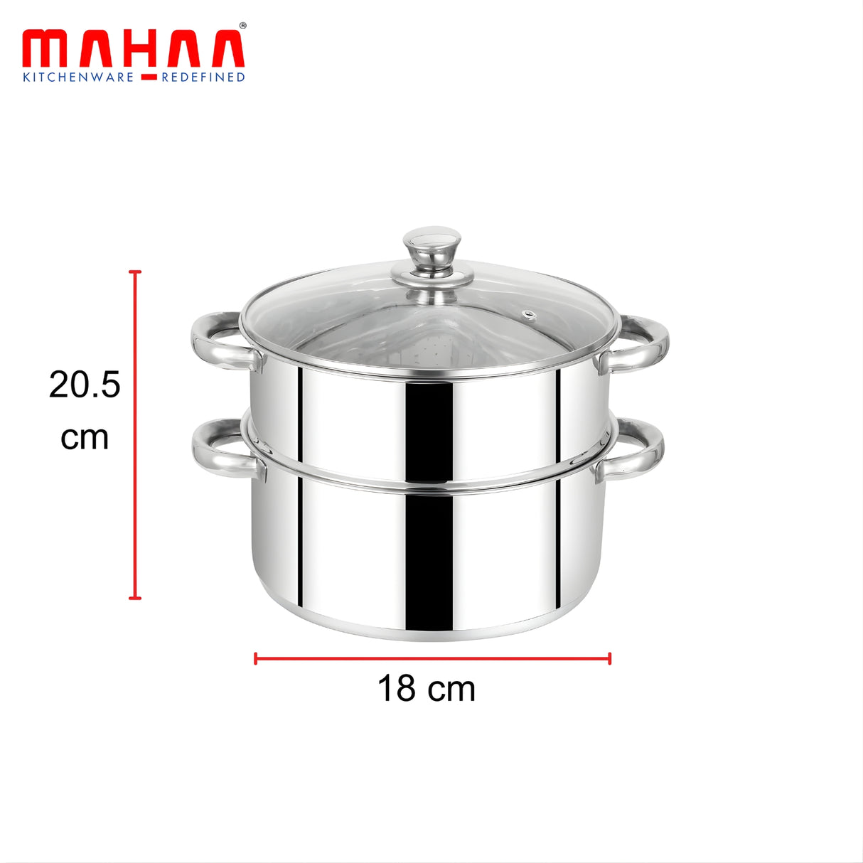 Mahaa Stainless Steel 2-Tier Utena Smart Steamer with Glass Lid 18 cm_2