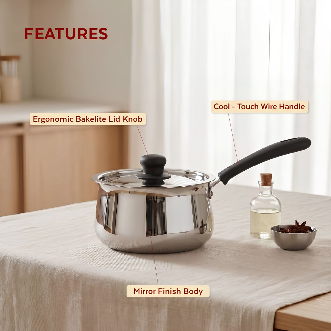 Mahaa Wave Stainless Steel Sauce Pan with Lid 18 cm_Features 1