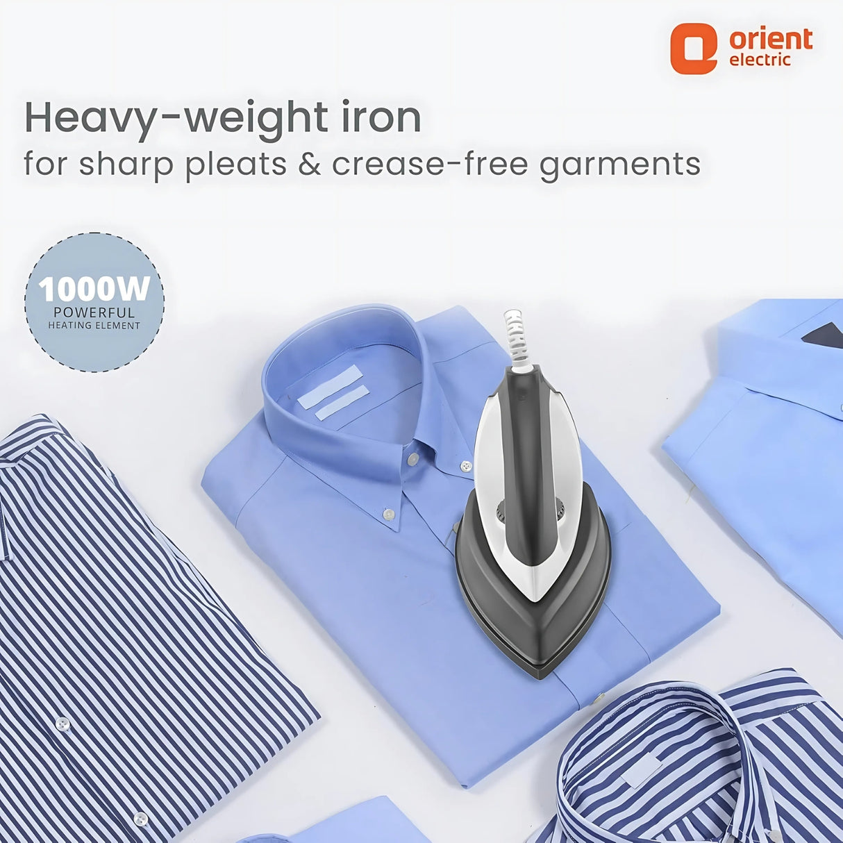 ORIENT ULTIMATE 1000W Heavyweight Dry Iron - Grey and White_6