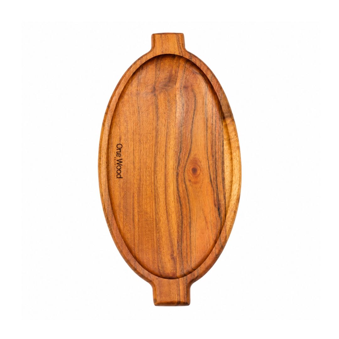 One Wood Oval Plate 16 x 8_Front View