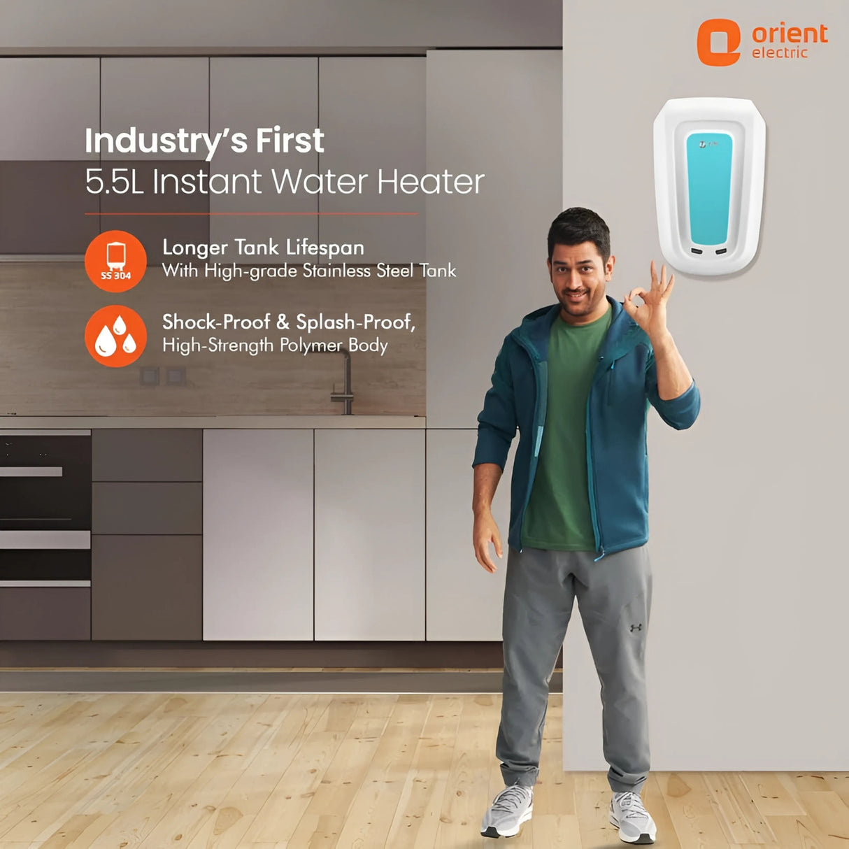 Orient Electric Rapidus 5.5L Instant Water Heater – 3000W, SS tank, 5-level safety, white-blue - Image 3 - Buy Online at Chera Home Junction Coimbatore