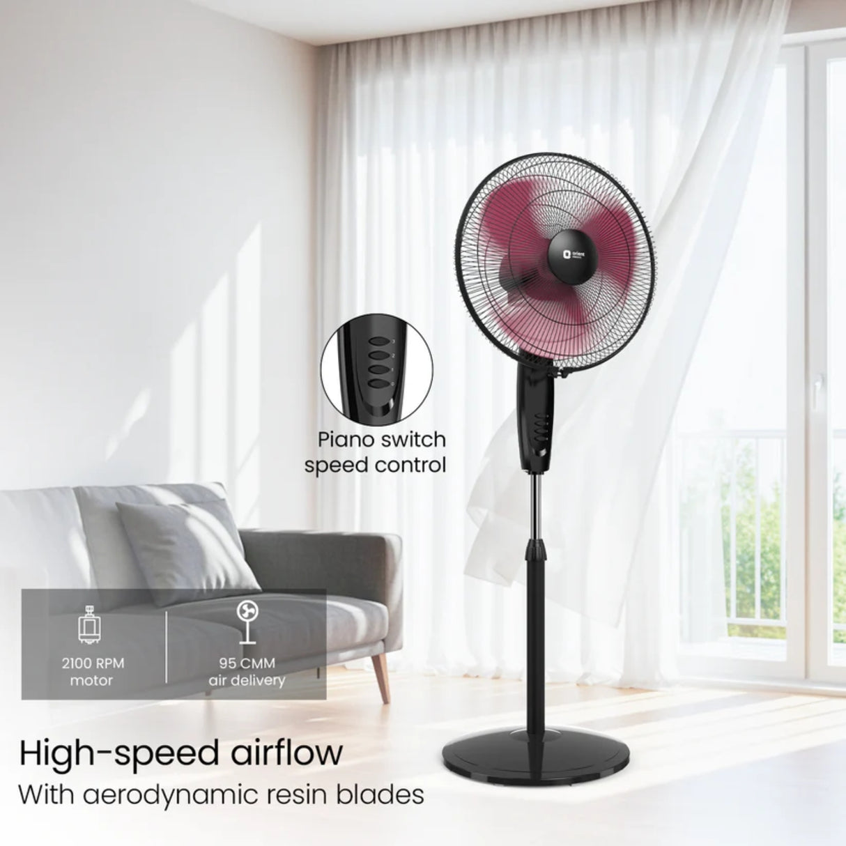 Orient Neo 3 Pedestal Fan 400 mm - Red and Black_4