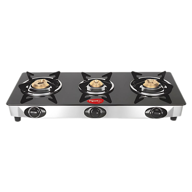 Pigeon 16474 Ayush Premium Glass Top 3 Burner Gas Stove – Black