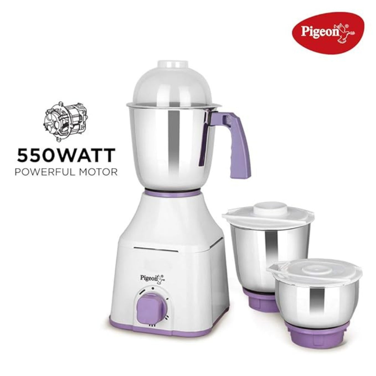 Pigeon 16085 Excella 550W Mixer Grinder with 3 Jars – White_2