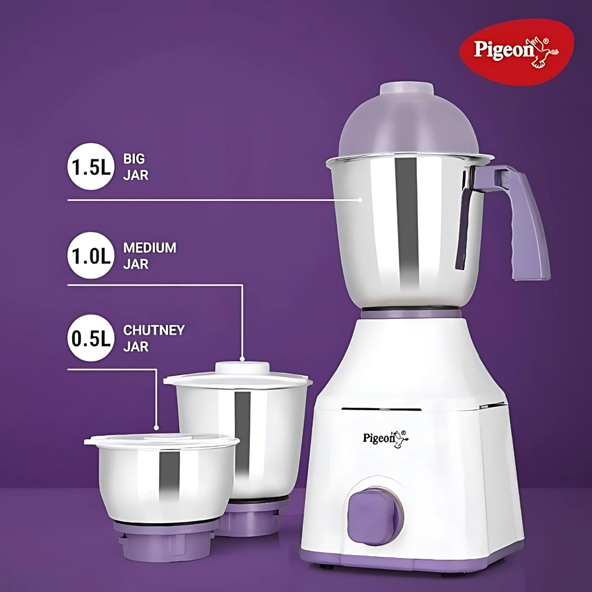 Pigeon 16085 Excella 550W Mixer Grinder with 3 Jars – White_5
