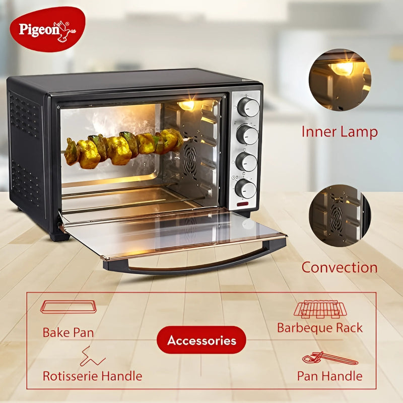 Pigeon Oven Toaster 40L (Model 15593), Rotisserie feature, sleek black design – perfect for grilling, baking & toasting.