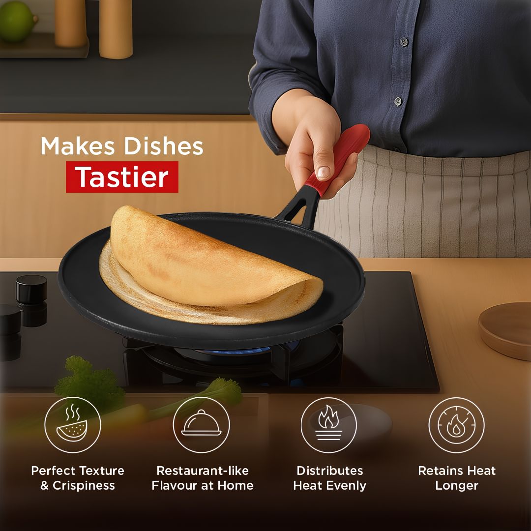 Pigeon Imperi Cast Iron Dosa Tawa 28 cm - Black_Features 4