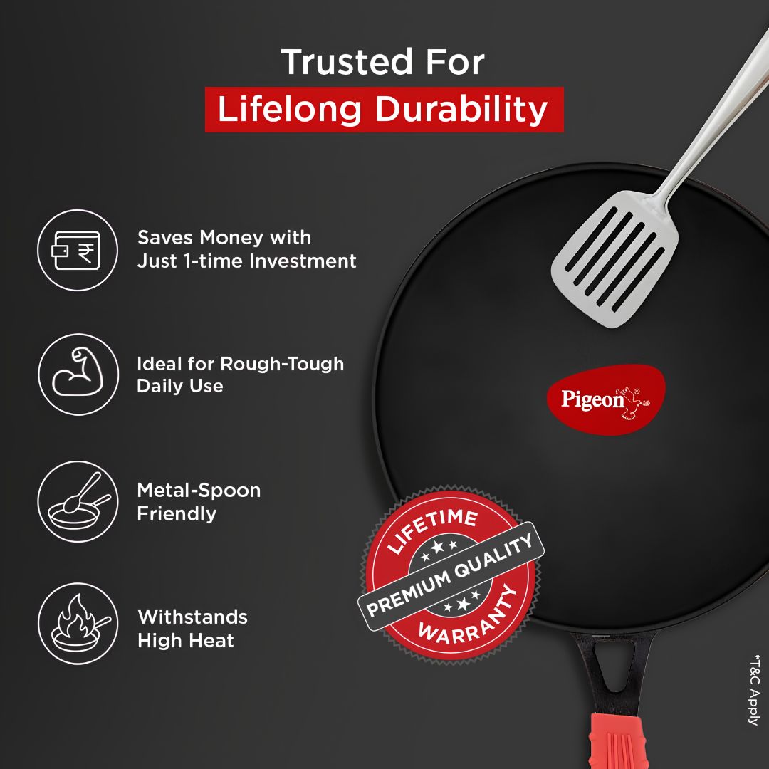 Pigeon Imperi Cast Iron Dosa Tawa 28 cm - Black_Features 5