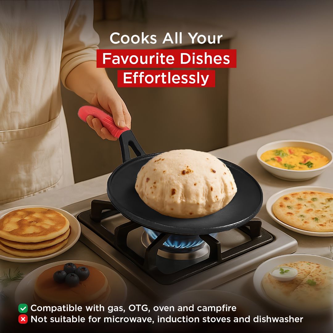 Pigeon Imperi Cast Iron Dosa Tawa 28 cm - Black_Features 6