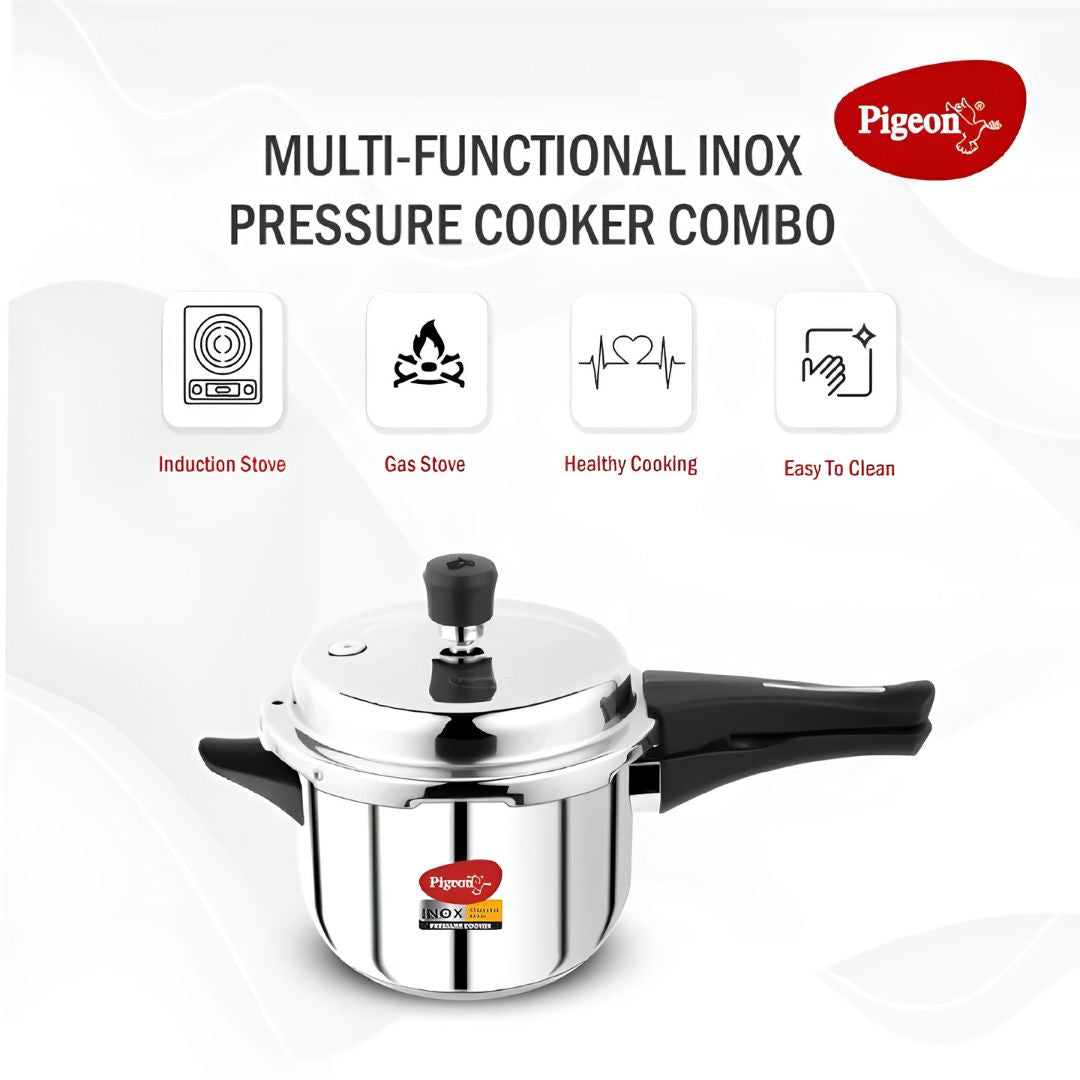Pigeon Inox SS Outer Lid Pressure Cooker Combo Pack - 5 L _ 3.5 L _Features 2