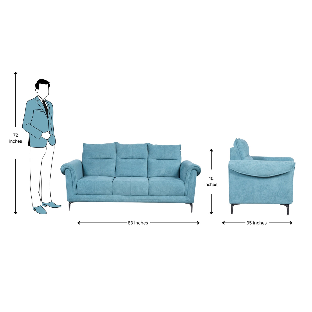 Port Vila Comfort Fabric Sofa 3-Seater - Green