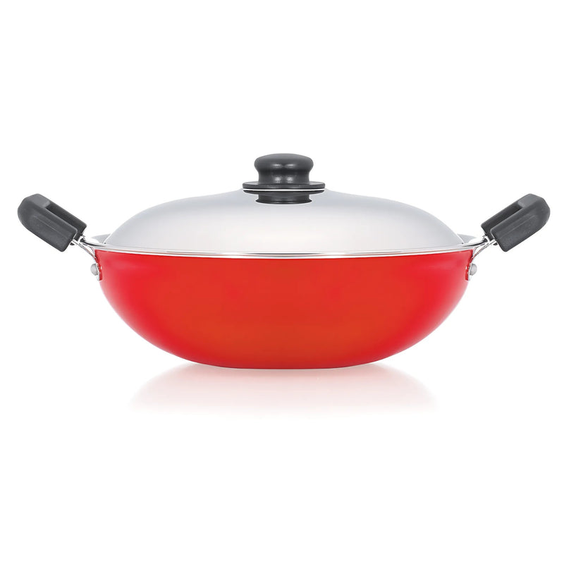 Premier Non Stick Kadai with SS lid 28 cm - Red