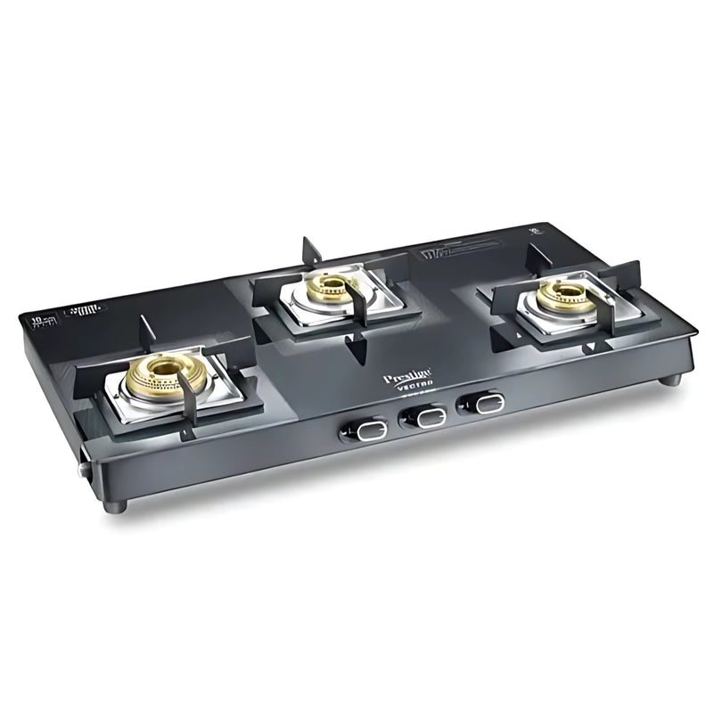 Prestige 40590 Vectra 3-Burner Glass Top Gas Stove – Black