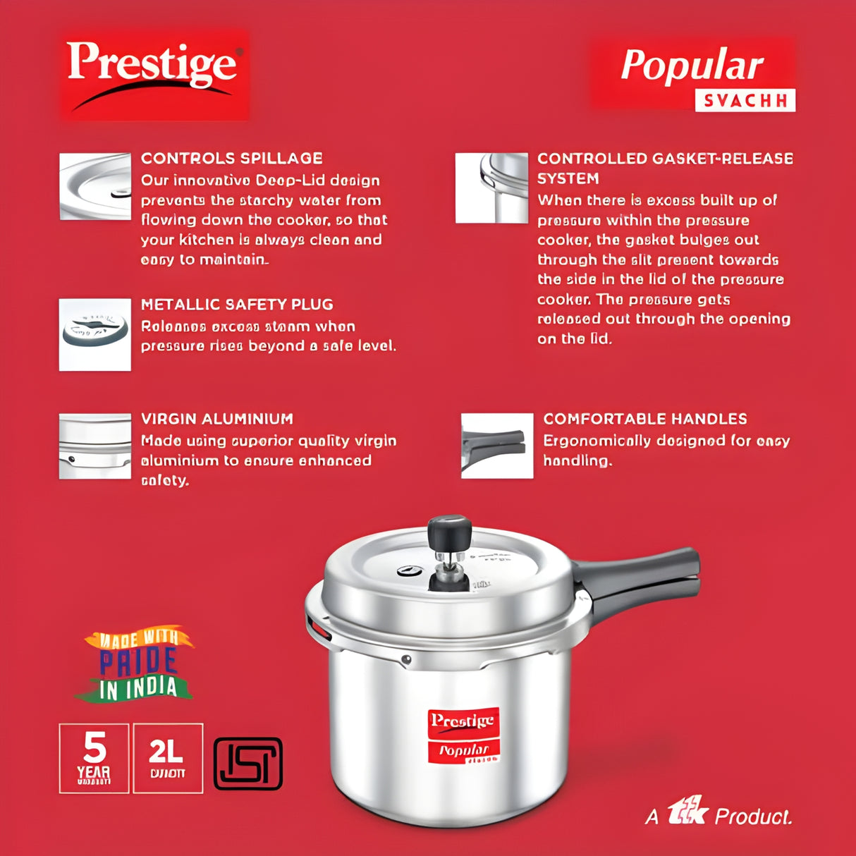 Prestige Aluminium Popular Svachh Tall Pressure Cooker 2 L_4