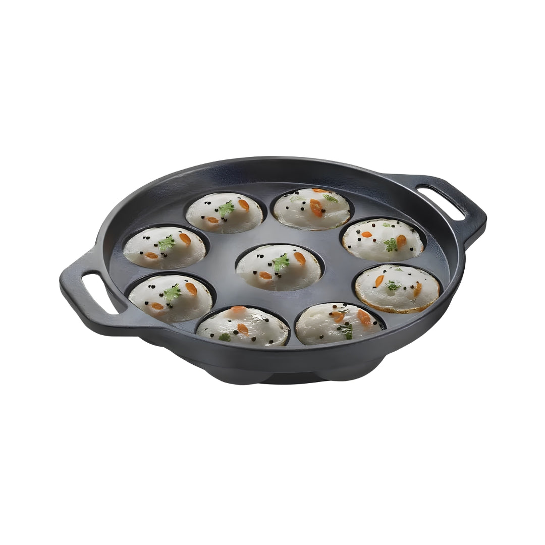 Prestige Cast Iron Cookware Paniyarakkal 9 Cavity \ 20 cm - Black