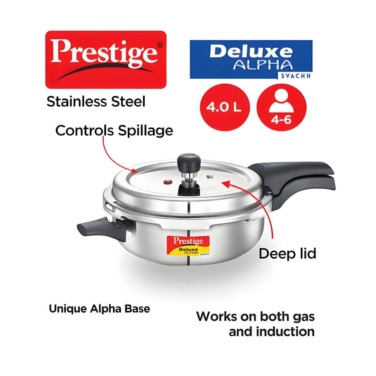 Prestige Deluxe Alpha Svachh SS Senior Pan Spillage Control Handi Pressure Cooker 4 L_2