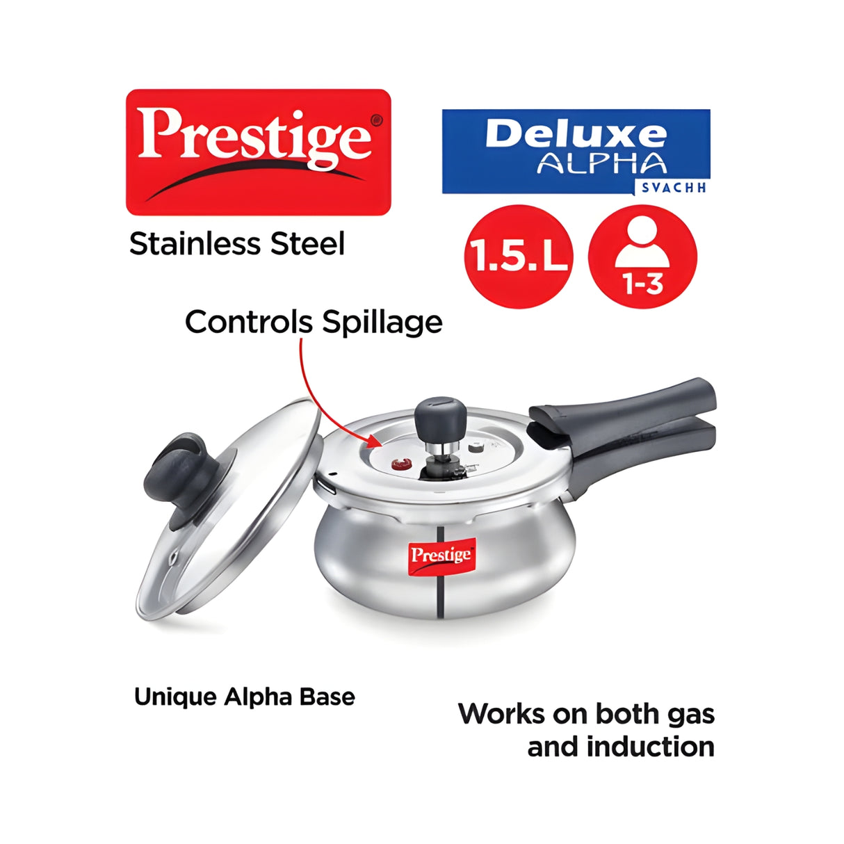 Prestige Deluxe Alpha Svachh SS Spillage Control Handi Pressure Cooker 1.5 L_2