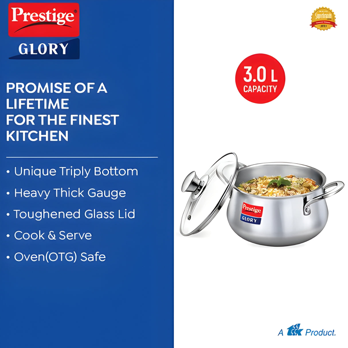 Prestige Glory Handi Stainless Steel Cookware with Glass Lid 18 cm \ 3 L_5
