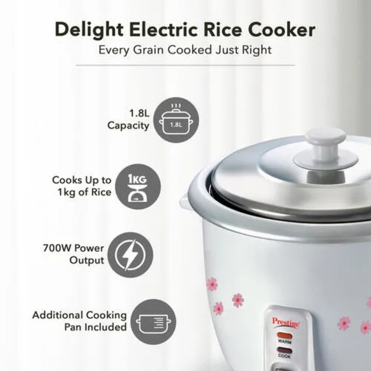 Prestige PRWO 41270 Electric Rice Cooker 1.8 L - White with Red_4