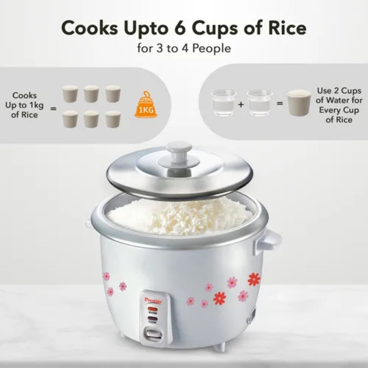 Prestige PRWO 41270 Electric Rice Cooker 1.8 L - White with Red_6