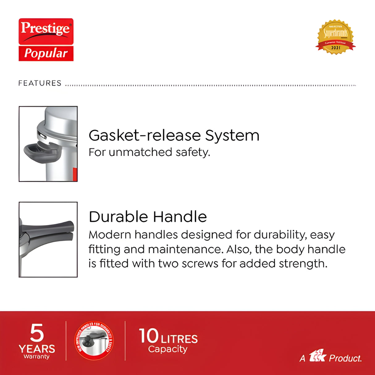 Prestige Popular Virgin Aluminium Pressure Cooker 10 L_4