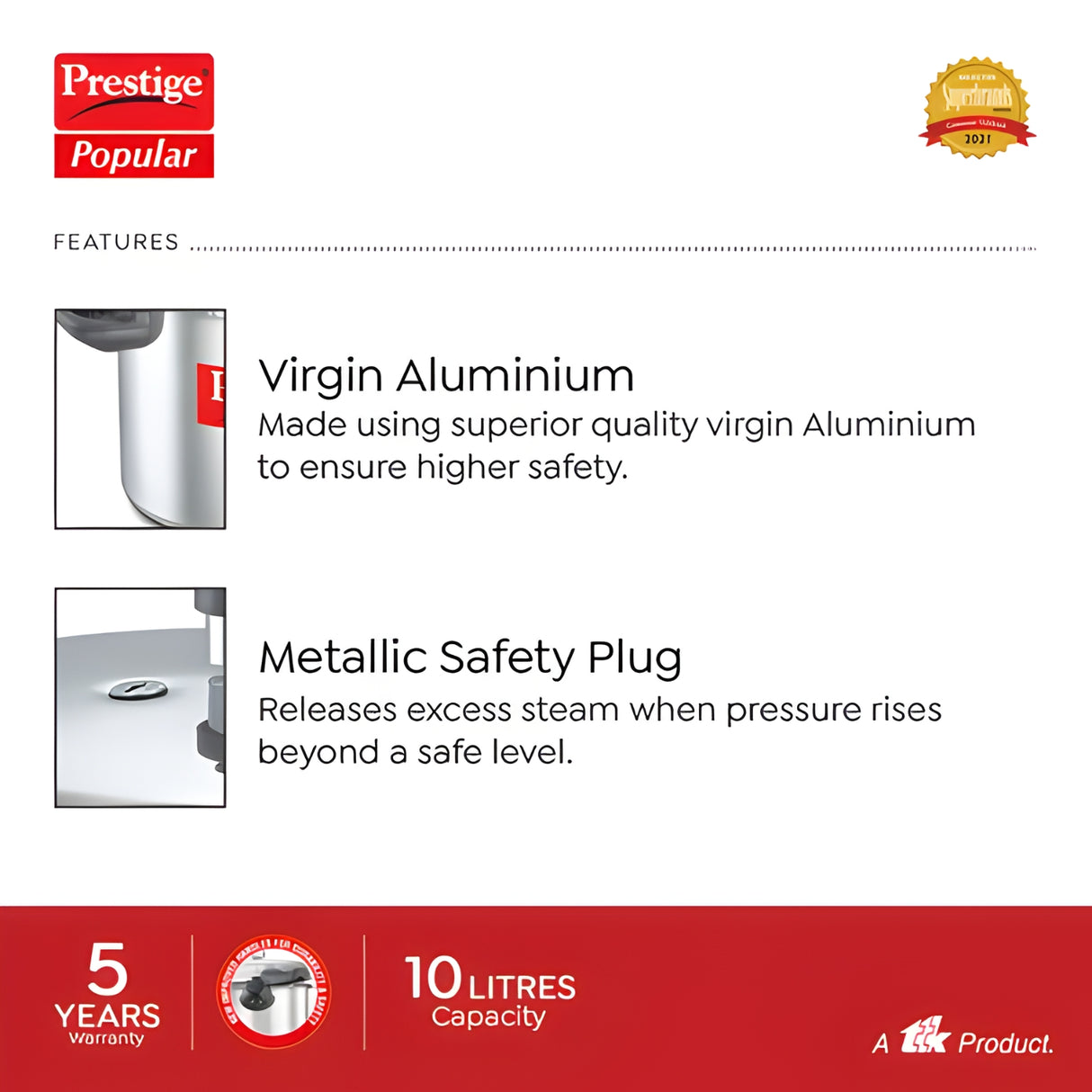 Prestige Popular Virgin Aluminium Pressure Cooker 10 L_5