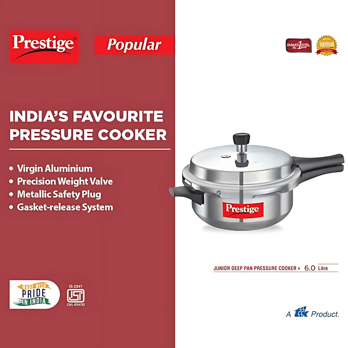 Prestige Popular Virgin Aluminium Senior Deep Pan Pressure Cooker 6 L_3