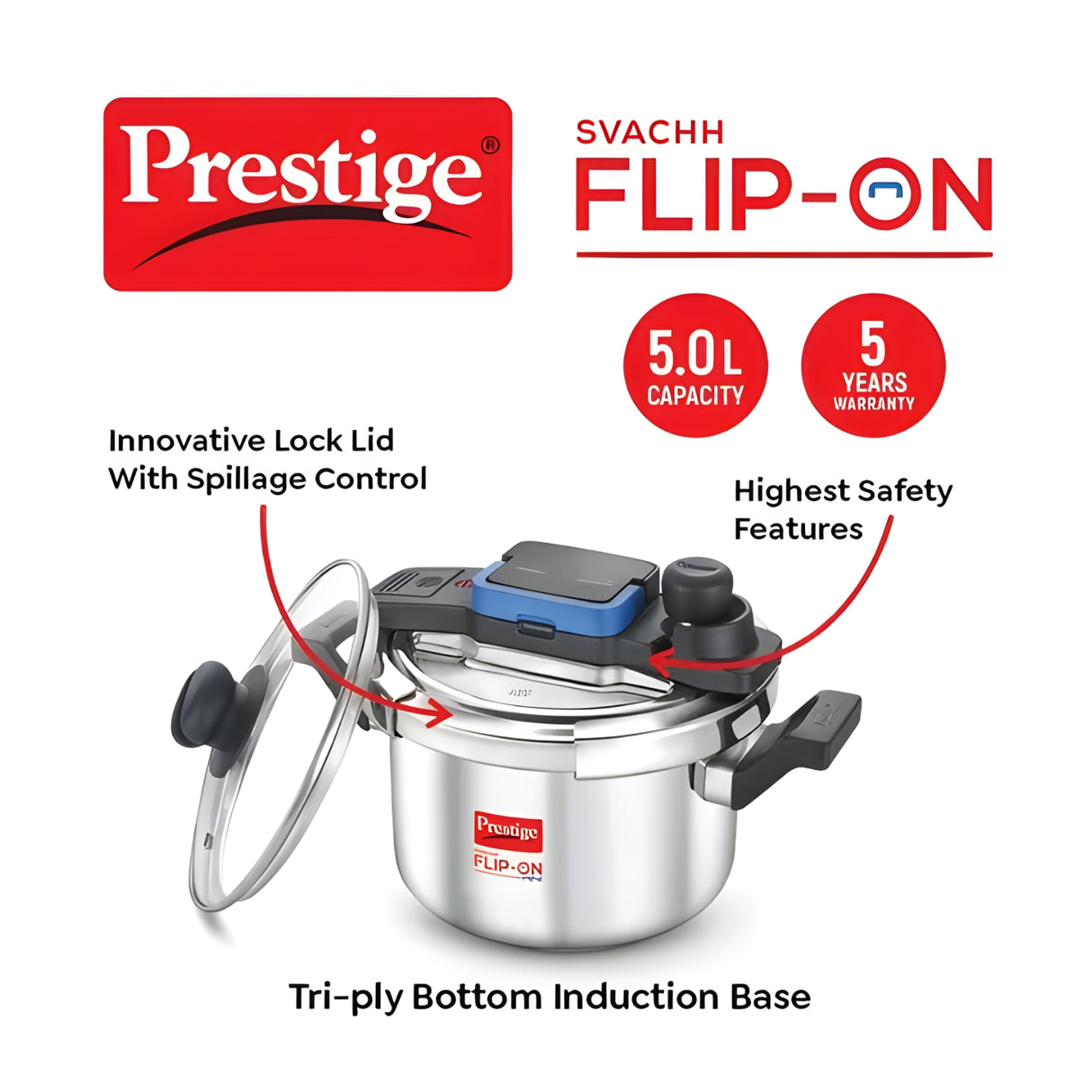 Prestige Svachh Flip-on SS Spillage Control Pressure Cooker With Glass Lid 5 L_2