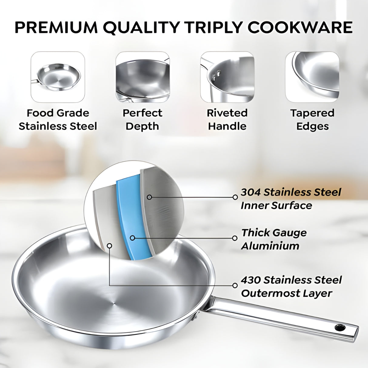Prestige Tri-Ply BYK Cookware Set 3 Piece - Fry Pan 24 cm \ 1.7 L, Kadai 24 cm \ 2.7 L with SS Lid, Sauce Pan 16 cm \1.5 L_3