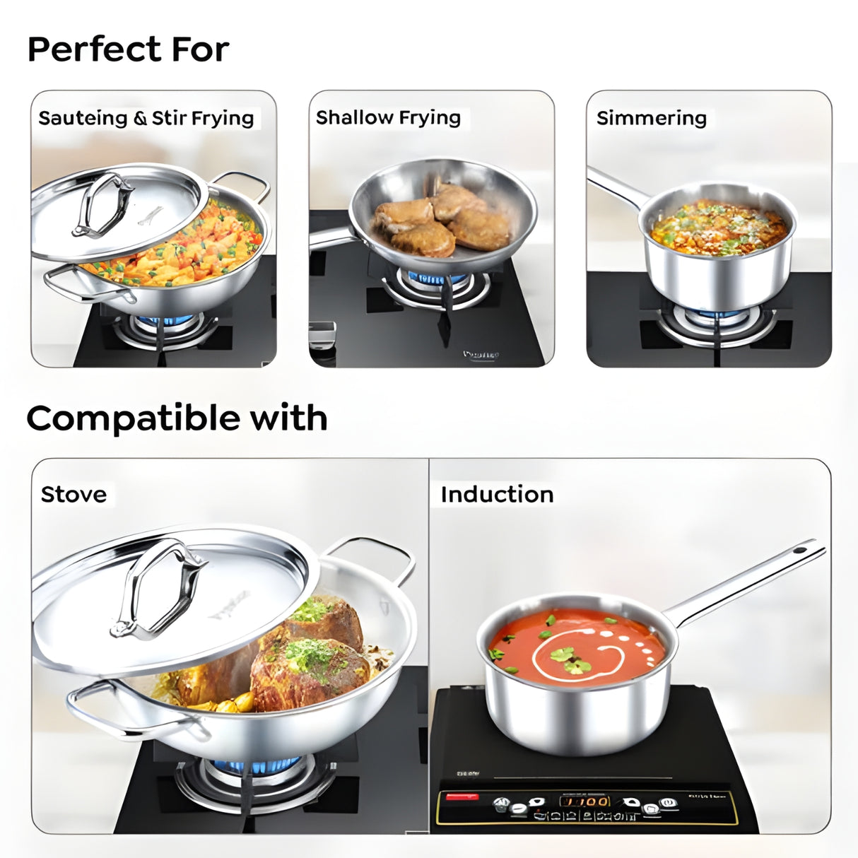 Prestige Tri-Ply BYK Cookware Set 3 Piece - Fry Pan 24 cm \ 1.7 L, Kadai 24 cm \ 2.7 L with SS Lid, Sauce Pan 16 cm \1.5 L_4