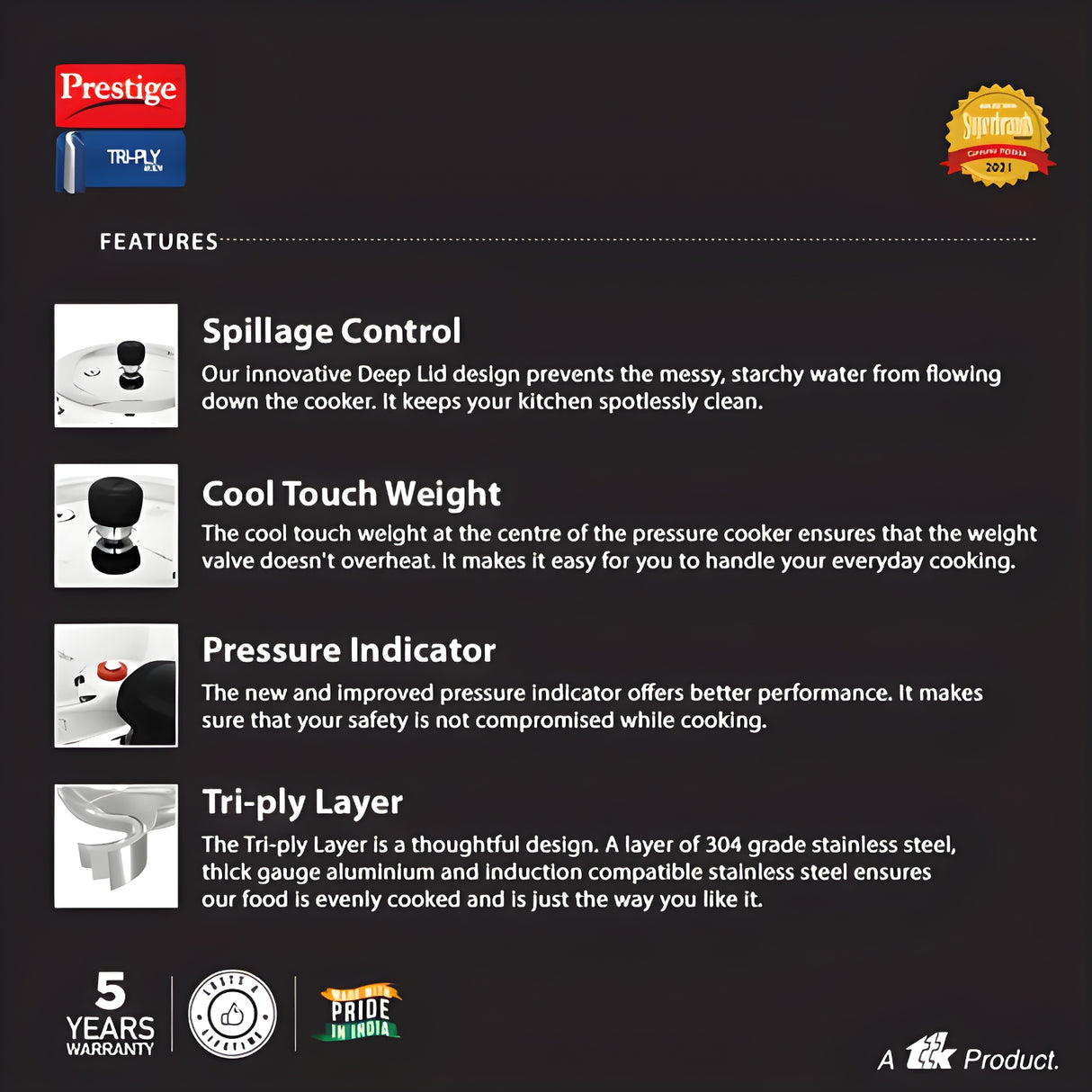 Prestige Triply SS Svachh Pressure Cooker With Outer Lid 3 L_9