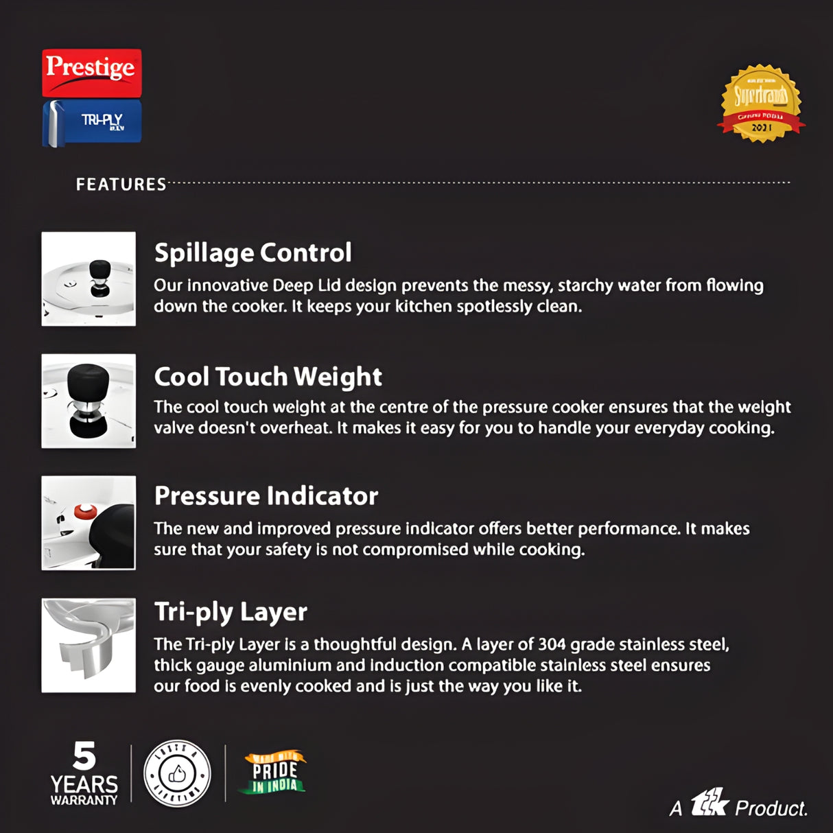 Prestige Triply SS Svachh Pressure Cooker with Outer Lid 5 L_3