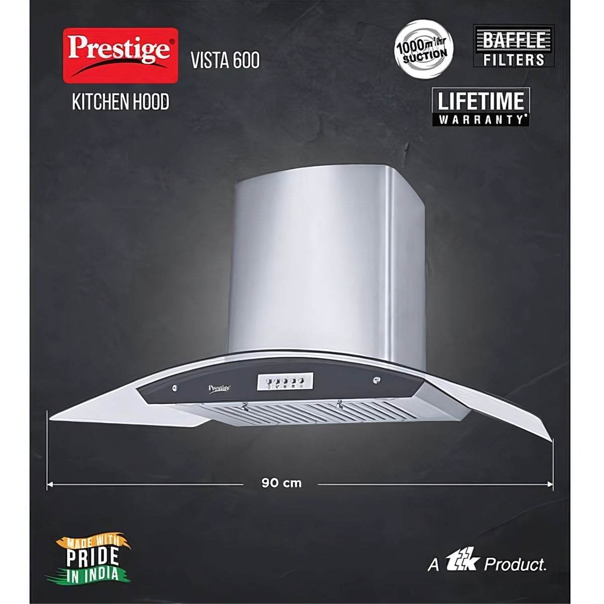Prestige Vista 900 Touch Control Panel 90 cm Kitchen Chimney – Silver_3
