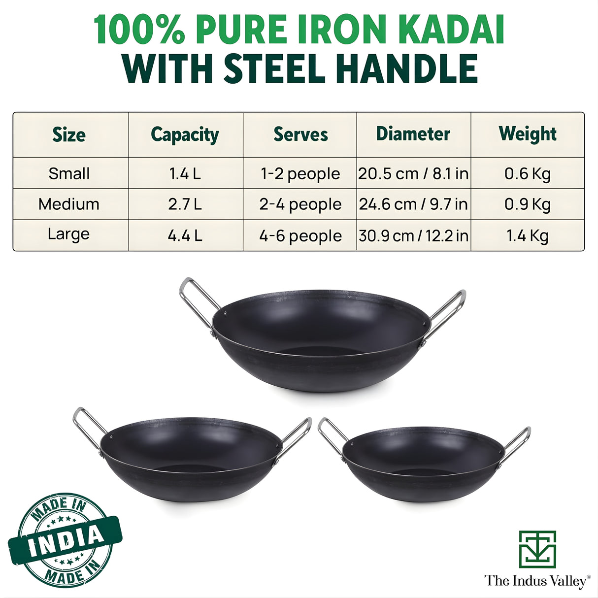 The Indus Valley Cast Iron Kadai With Flat Base 2.7 L - Black - Image 2 - Buy Online at Chera Home Junction Coimbatore