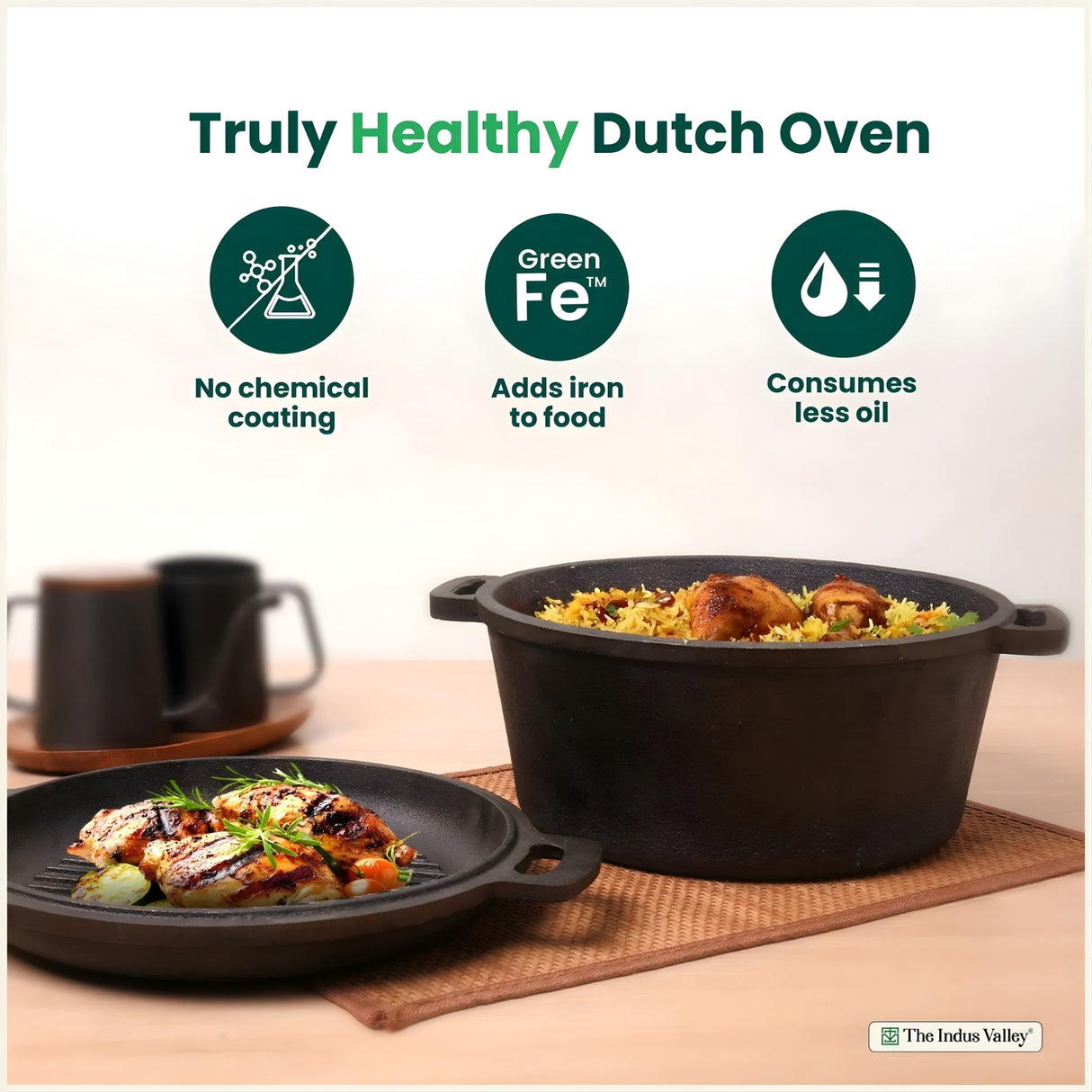 The Indus Valley Cast Iron 2 in 1 Dutch Oven with Lid 5 L - Black_3