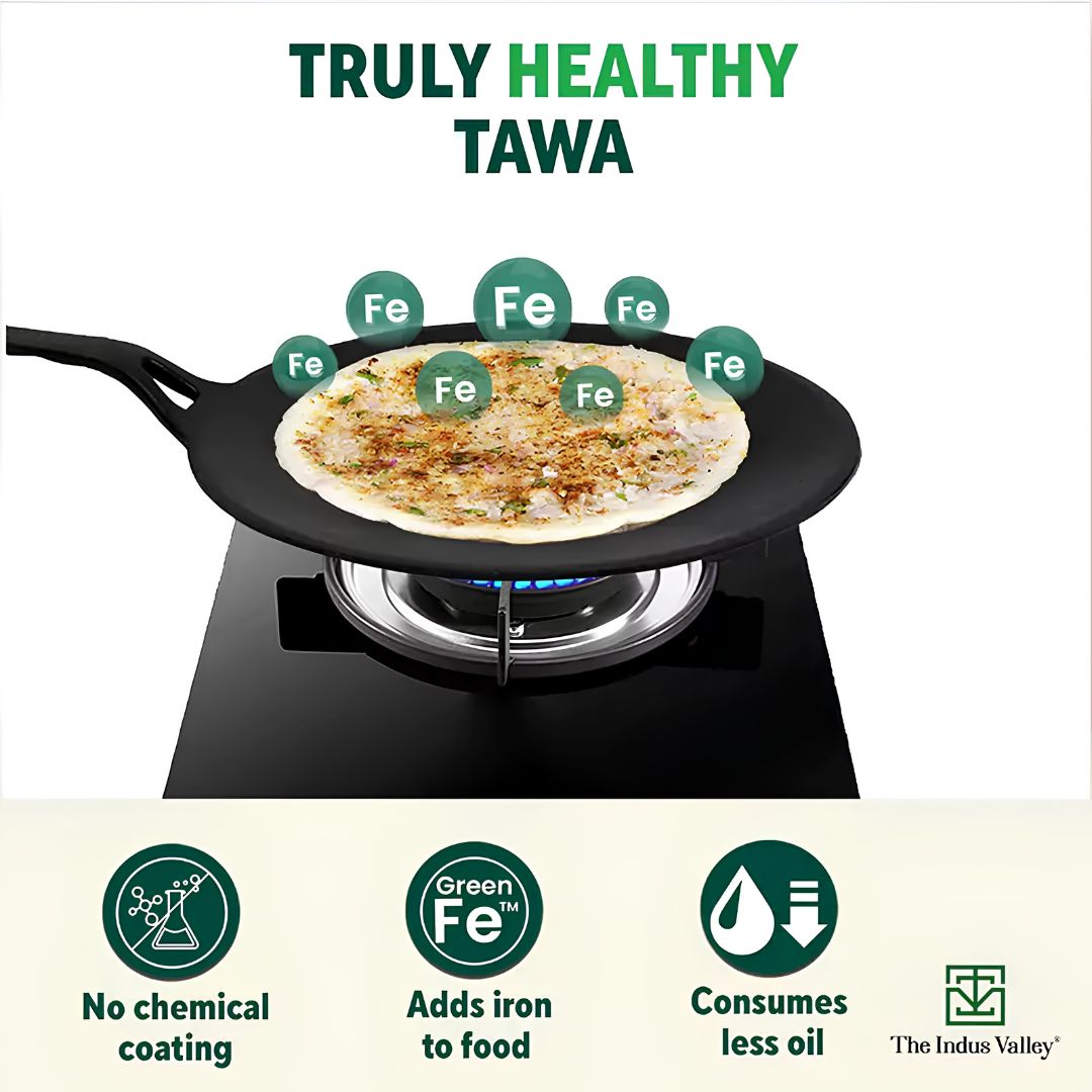 The Indus Valley Cast Iron Concave Tawa 25.4 cm - Black_Features 2