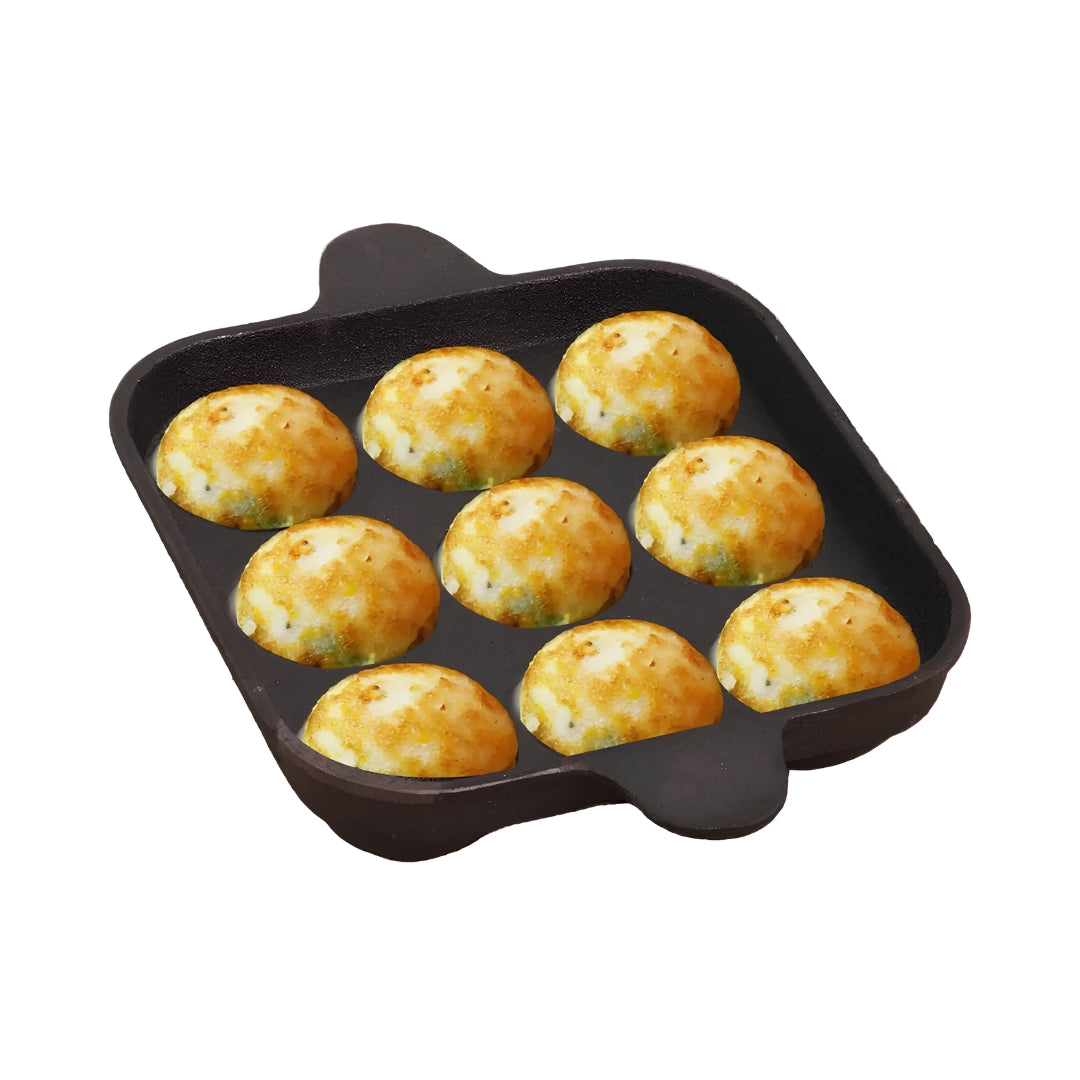 The Indus Valley Cast Iron Paniyaram Pan 9 Pit \ 18.2 cm - Black