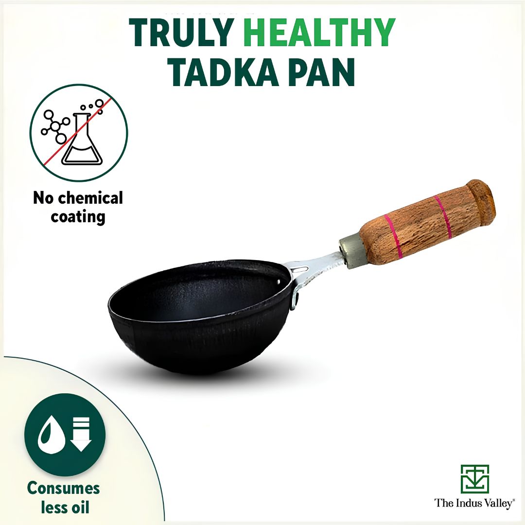 The Indus Valley Cast Iron Pre-Seasoned Tadka Pan 12.7 cm - Black_Features 1