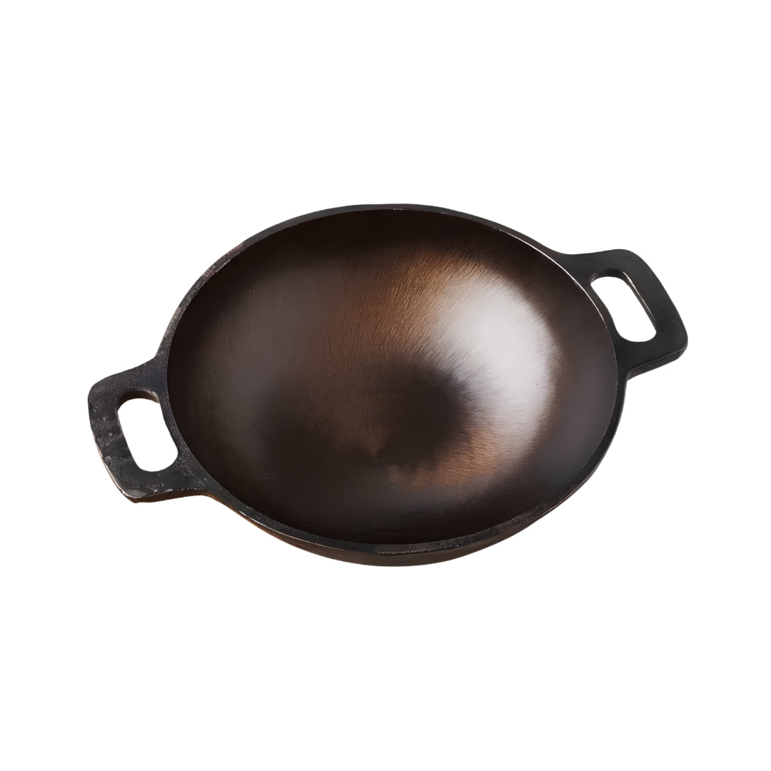 The Indus Valley Super Smooth Cast Iron Kadai 25.4 cm _ 2.5 L - Black_Front View