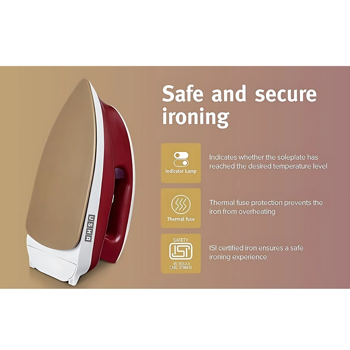 USHA EI Dry Iron Goliath GO1200WG 1200 Watts - Maroon_6