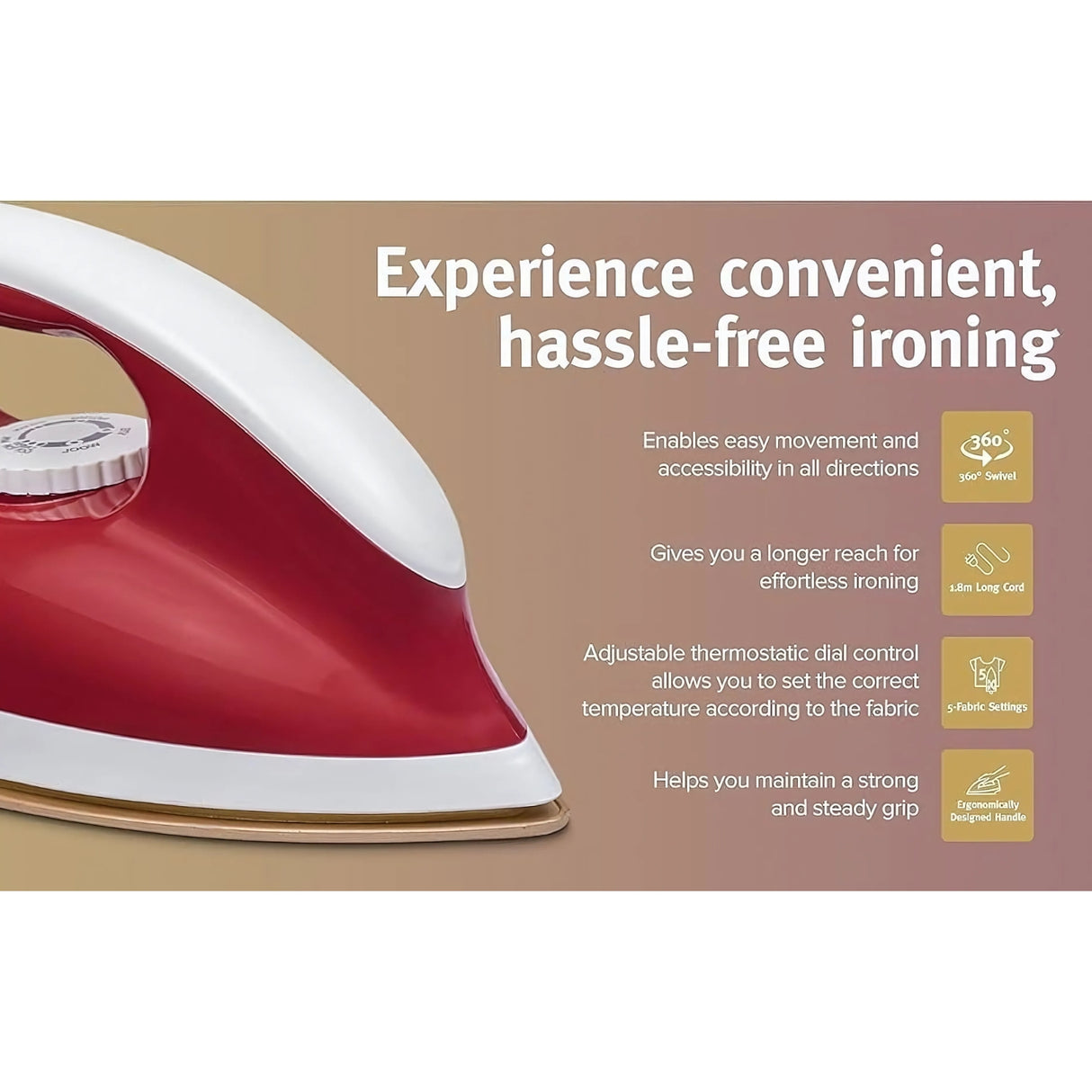 USHA EI Dry Iron Goliath GO1200WG 1200 Watts - Maroon_7
