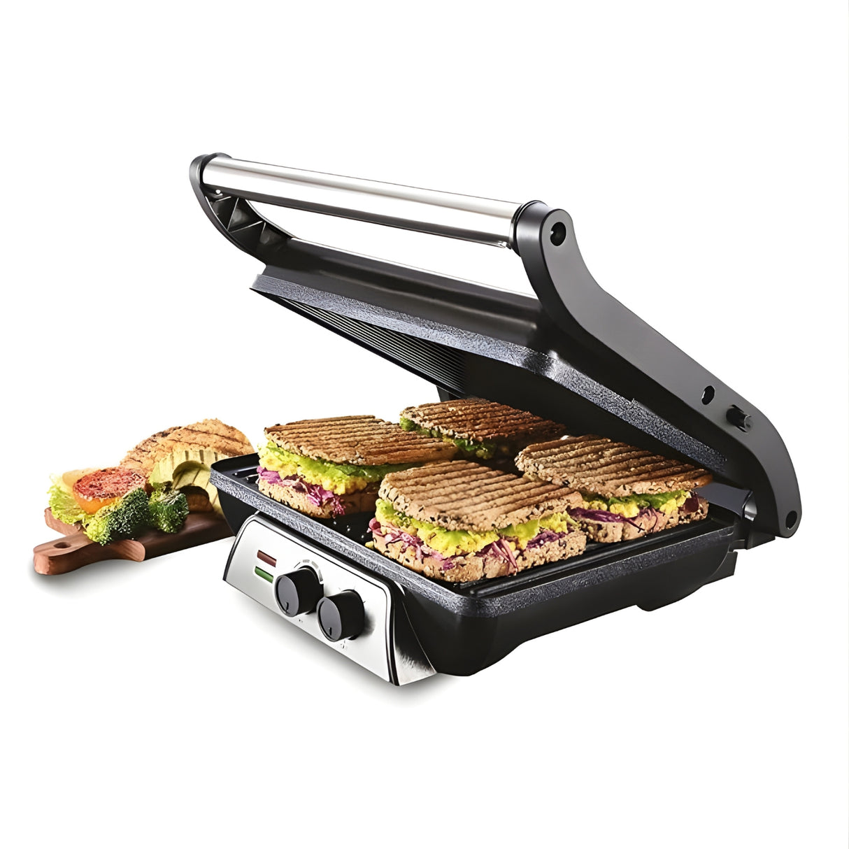 USHA iChef 4‑Slice 2000 W Stainless Steel Sandwich Grill – Black and Silver_1