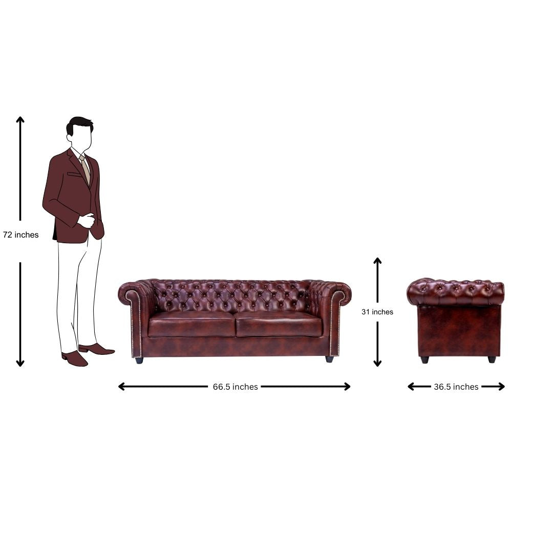 Lisbon Pro Chester Rexine Sofa Set (3+1+1 Seater) - Maroon