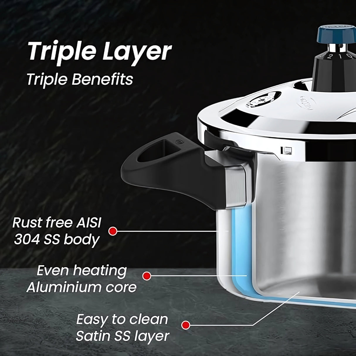 Ultra Krono Triply SS Pressure Cooker 2 L_4
