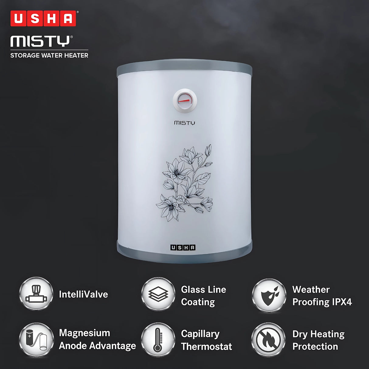 Usha SWH Misty Water Heater 15 L – Misty Grey Magnolia_4