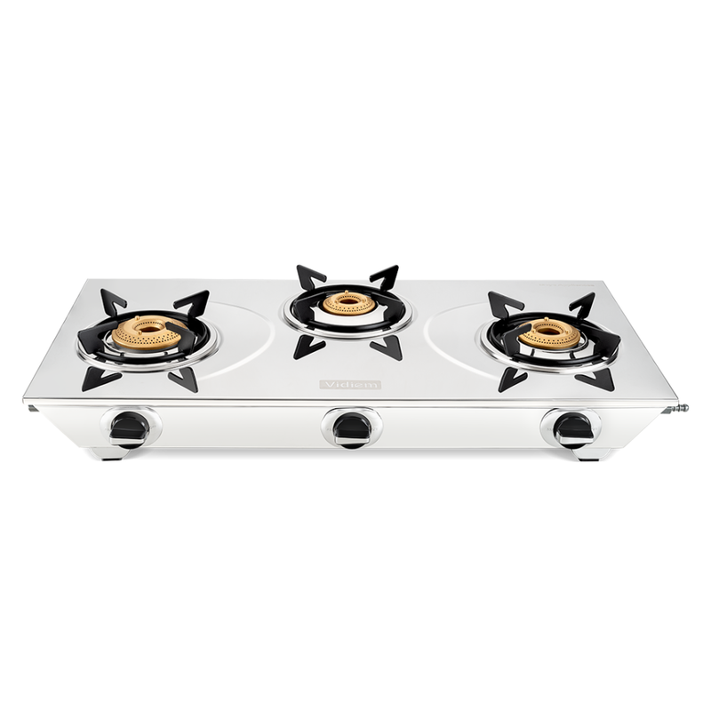 Vidiem Viva Pro 3Burner Stainless Steel Gas Stove – Silver