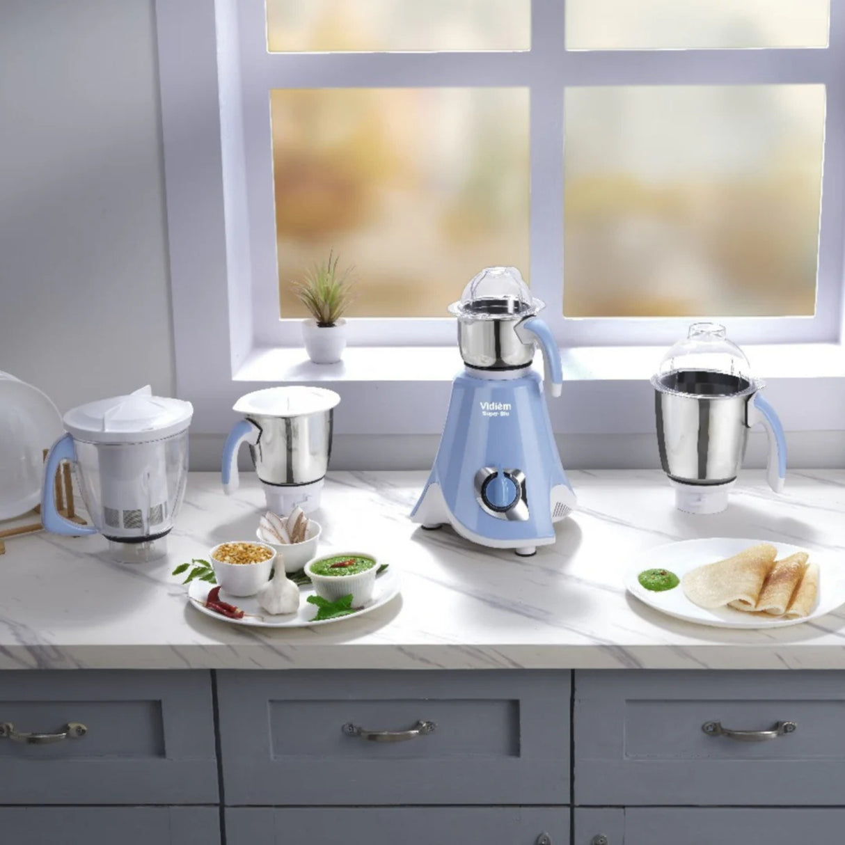 Vidiem Eva Super Blu Mixer Grinder 3 Stainless Steel Jars 750 Watts - Blue_3