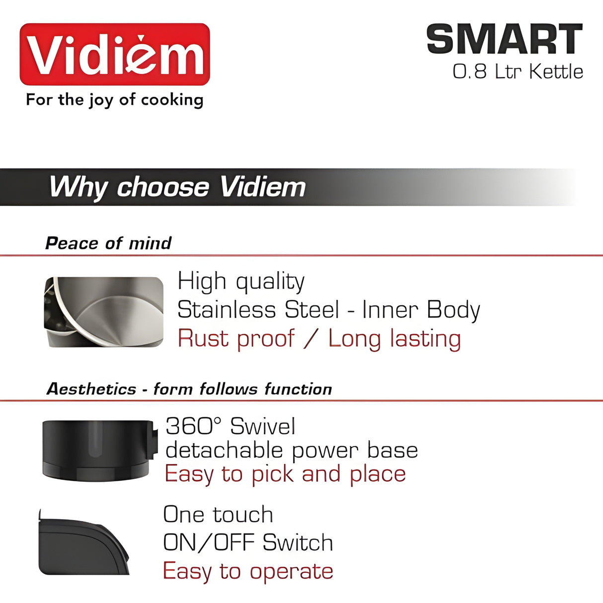 Vidiem Smart 600 W Stainless Steel Body Electric Kettle 0.8 L – Black_4